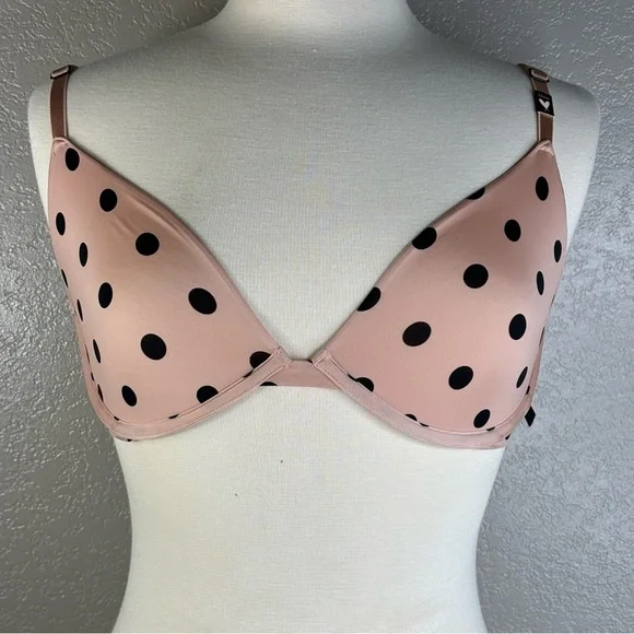 Victoria’s Secret Beige & Black Polka Dot Tee Shirt Bra Unlined Underwire 32DDD - Picture 1 of 11
